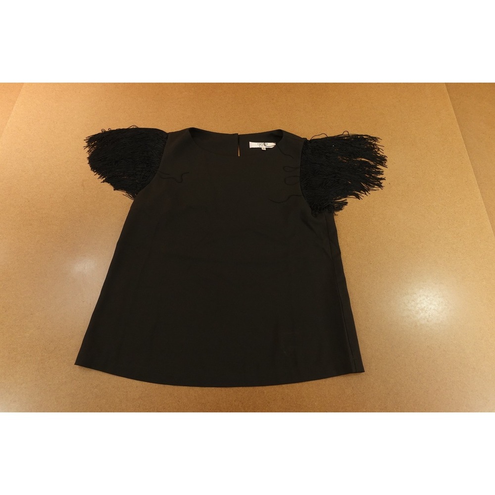 Crosby Womens Size Small Black Short Fringe Sleeve Pullover Top New